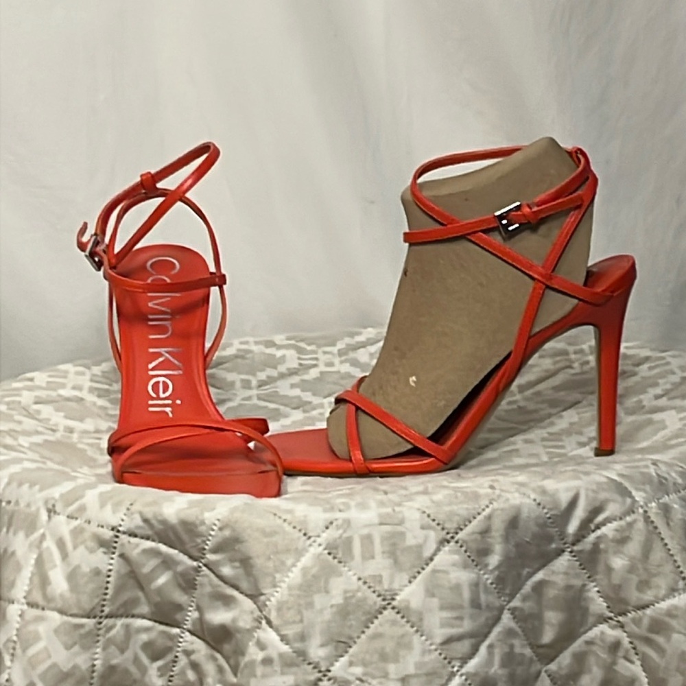 Calvin Klein stilletto heels in coral with ankle straps 8 M